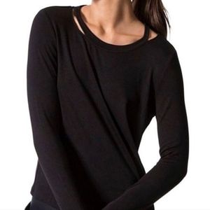 Lime & Vine Cut Out Neckline Long Sleeve High Low Stretch Jersey Top Black XS